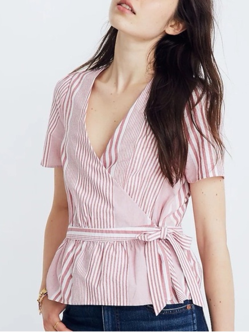 Madewell Striped Pink Wrap Top